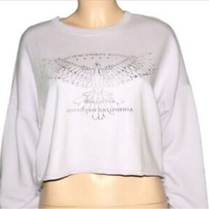 Hollister Ladies crop sweatshirt graphic crewneck top oversized lavender S